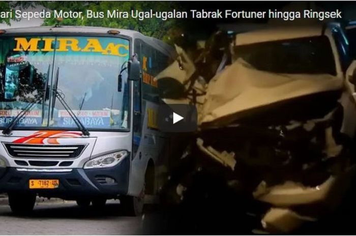 Bus Mira tabrak Toyota Fortuner di di Jalan Raya Surabaya-Mojokerto di Bakalan, Balongbendo, Sidoarj