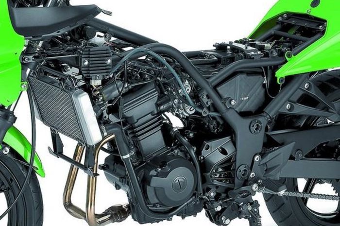 Ilustrasi mesin dan rangka motor Kawasaki Ninja 250