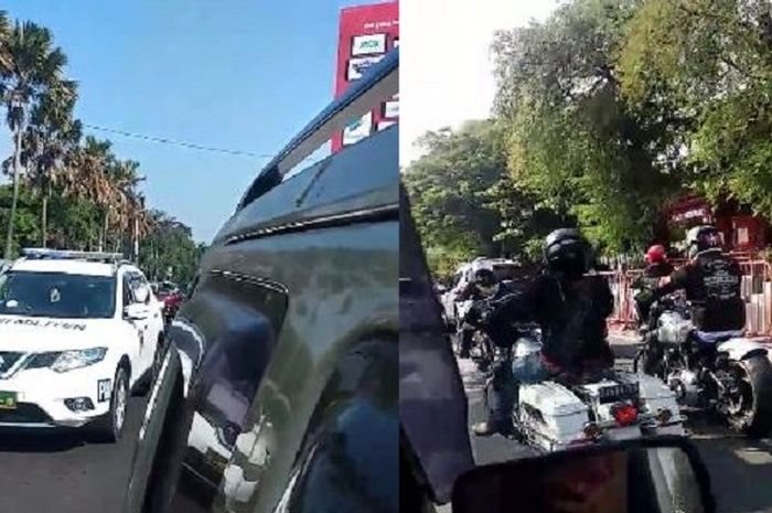 Rombongan moge melintas di kawasan Stasiun Purwosari, Solo 