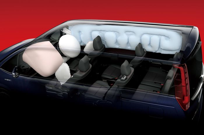 Aplikasi SRS airbag, Knee airbag, side airbag, dan curtain airbag di mobil Toyota