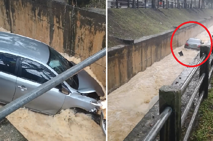 Toyota Vios hanyut dan mengambang kayak perahu kertas