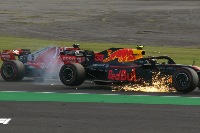 Sebastian Vettel dan Max Verstappen bersenggolan di F1 Jepang