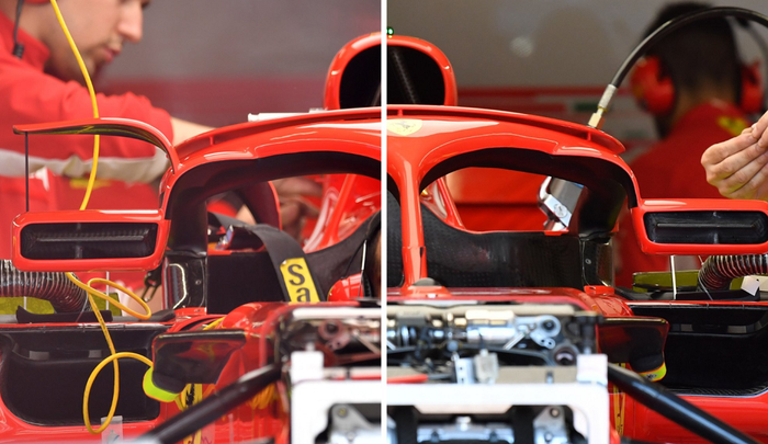 Perbandingan spion Ferrari di F1 Spanyol (kiri) dan di F1 Monako (kanan)