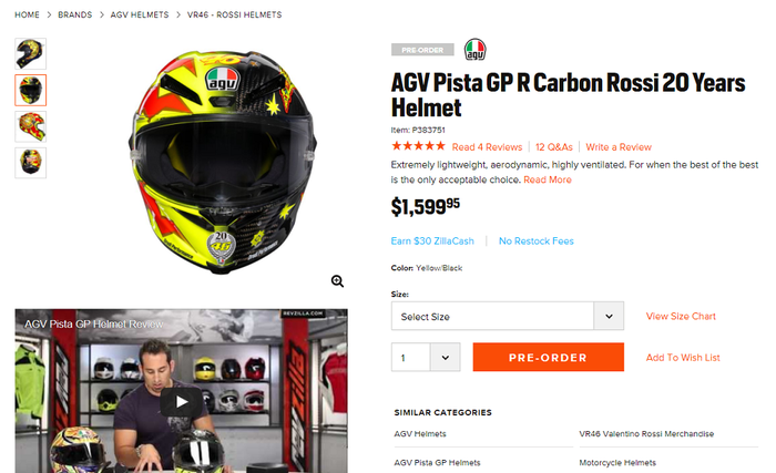 Screen capture harga helm AGV Pista GP R Carbon Rossi 20 Years