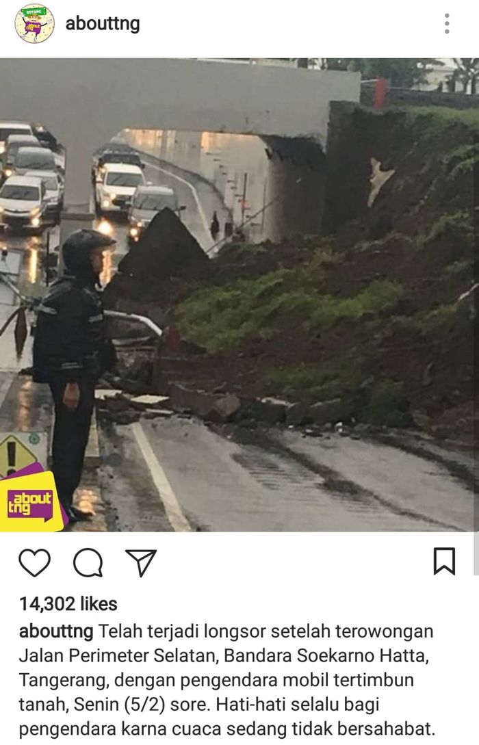 Kejadian longsor yang terjadi di tangerang yang diposting oleh akun instagram @abouttng