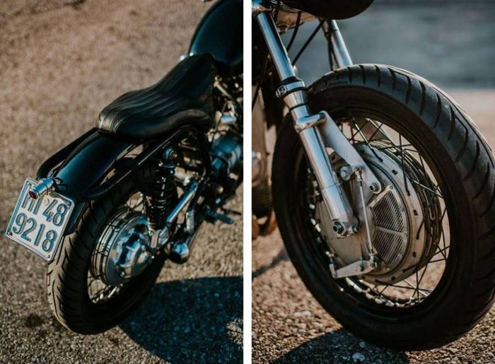 Bodi ramping api kaki-kaki bongsor dengan tromol besar khas motor lawas