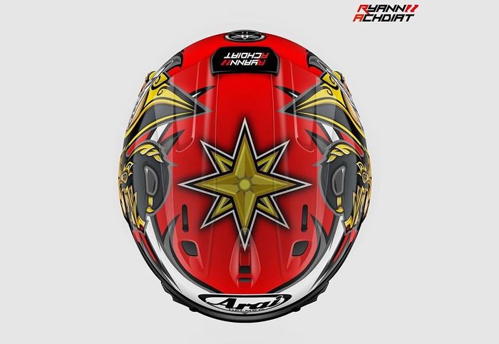 Lambangbintangada di bagian atas helm