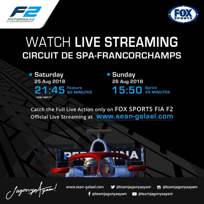 Balapan F2 Belgia bisa disaksikan live streaming di website www.sean-gelael-com