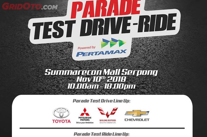 Parade Test Drive - Ride akan digelar di Mall Summarecon Serpong pada 10 November 2018