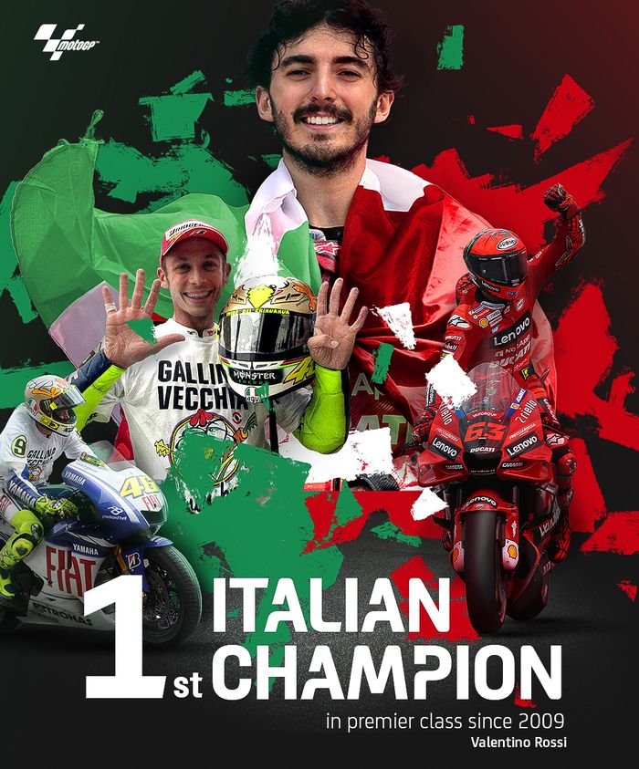 Pecco Bagnaia pembalap Italia yang juara dunia MotoGP setelah Valentino Rossi pada 2009
