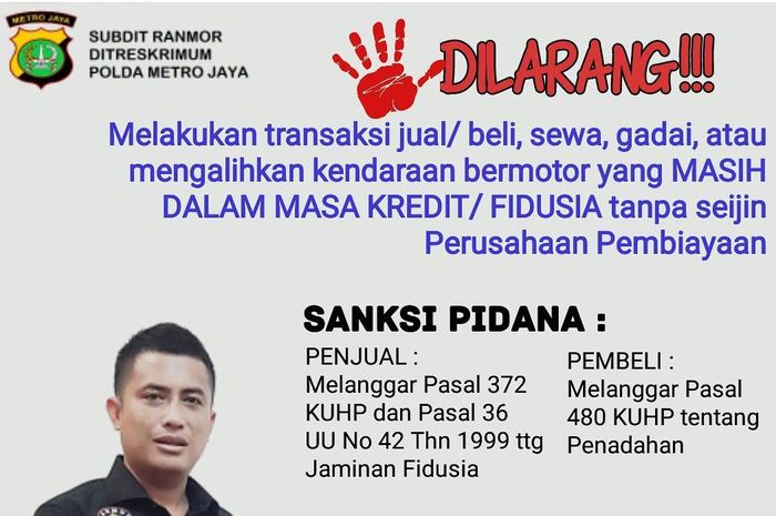 Sosialisasi soal larangan over kredit disampaikan Kasubdit Ranmor Ditreskrimum Polda Metro Jaya, AKBP Antonius Agus Rahmanto