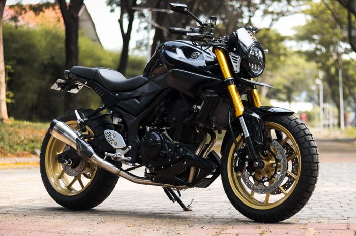 Modifikasi Yamaha MT-25 jadi motor custom tapi masih pakai tangki asli, ternyata ada alasannya. 