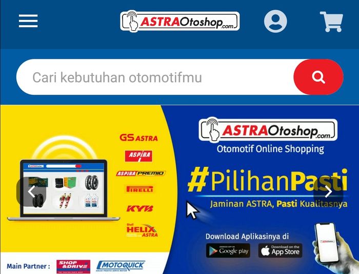 Tampilan aplikasi AstraOtoshop.com di Android