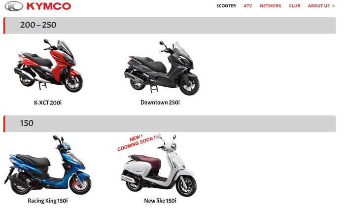 Tampilan website resmi Kymco