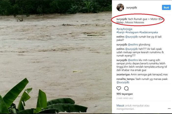 Postingan dua hari lalu saat banjir bandang Jogja