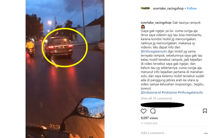 Pengejaran mobil Honda Odyssey di kawasan Mojosongo, Solo