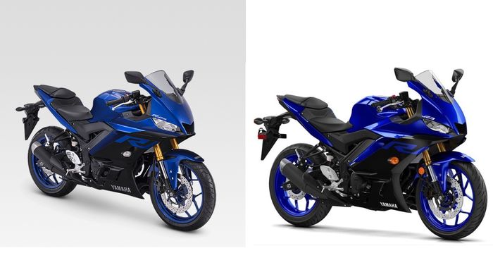 Komparasi desain Yamaha R25 (kiri) dan Yamaha R3 (kanan)