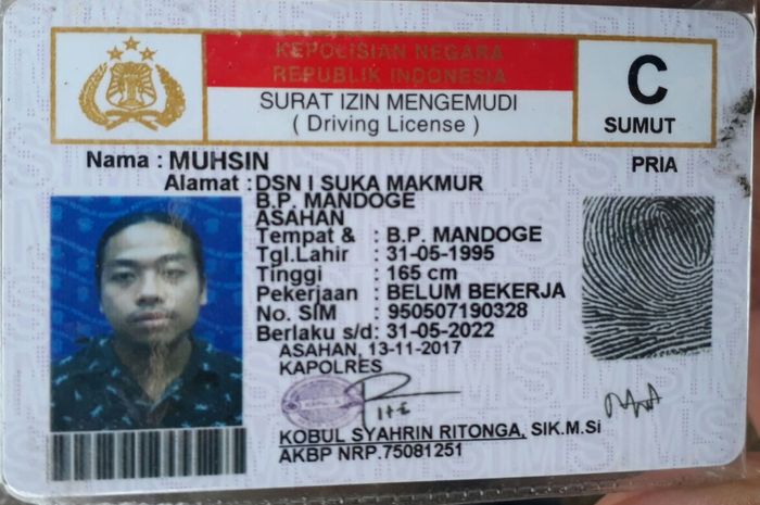 SIM C milik Muhsin dari Medan