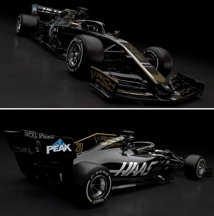 Hadirnya sponsor baru Rich Energy, membuat mobil F1 2019 tim Haas jadi berwarna, beda jauh dari warna sebelumnya