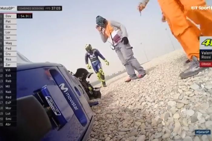 Valentino Rossi jatuh di FP3 MotoGP Qatar 2018