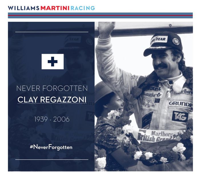 Clay Regazzoni, pembalap pertama yang mempersembahkan gelar juara dunia untuk tim Williams, pembalap asal Swiss ini meninggal dunia dalam kecelakaan mobil pada 15 Desember 2006 di Italia