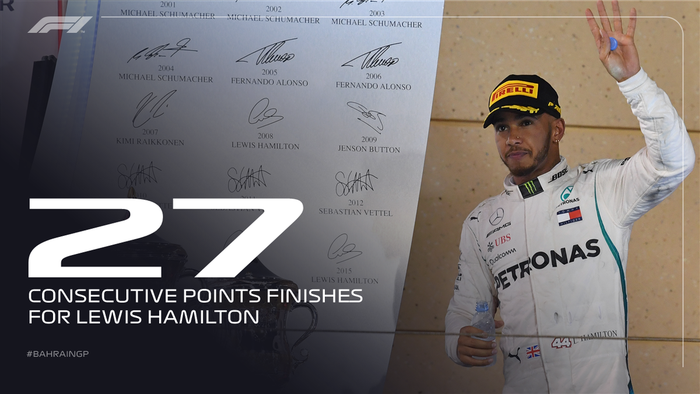 Sudah 27 balapan berturut-turut Lewis Hamilton mengantongi point