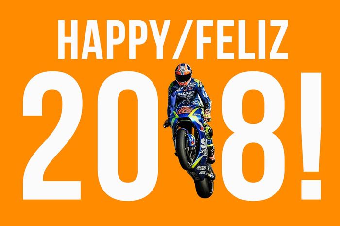 Para pembalap MotoGP saling mengucapkan selamat tahun baru 2018, seperti pembalap Suzuki Alex Rins ini