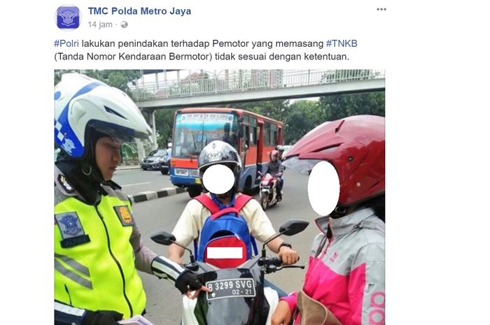 Postingan yang diunggah oleh TMC Polda Metro Jaya via Facebook