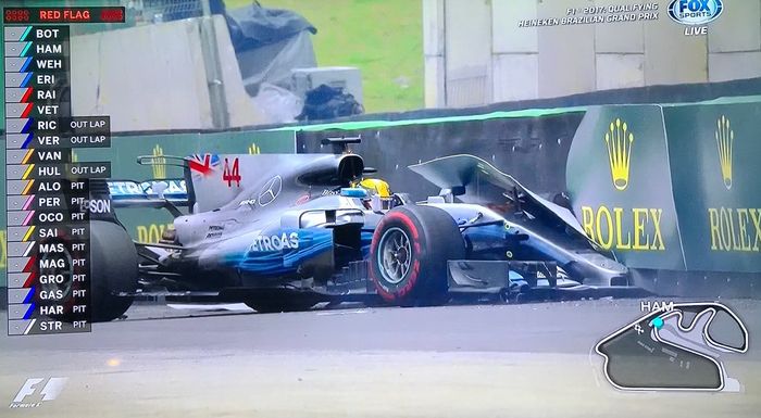 Kecelakaan, Lewis Hamilton harus menunggu tahun depan untuk bisa mendapatkan pole position lagi di GP F1 Brasil