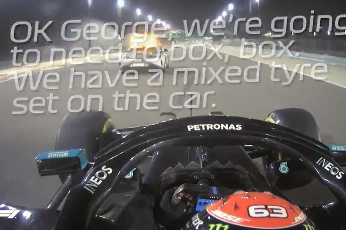 George Russel salah menggunakan ban depan saat F1 Sakhir (06/12/2020)