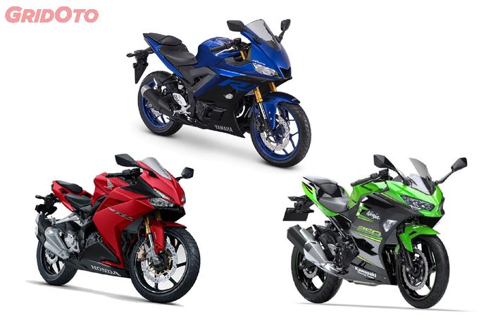 Ilustrasi Yamaha R25, Kawasaki Ninja 250, dan CBR250RR