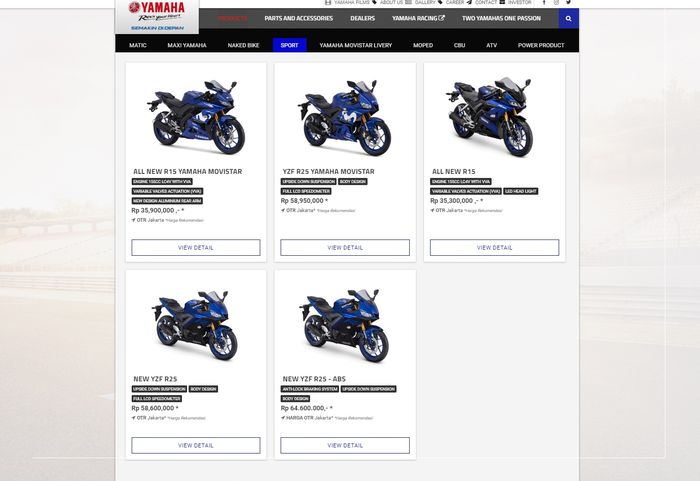 Penampakan Yamaha R25 ABS di website resmi Yamaha Indonesia