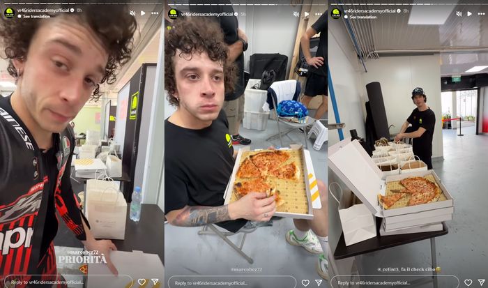 Para pembalap VR46 Riders Academy menikmati pizza di Mandalika