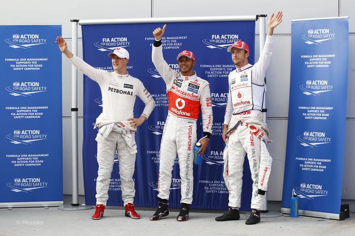 Michael Schumacher, Lewis Hamilton, dan Jenson Button 2012