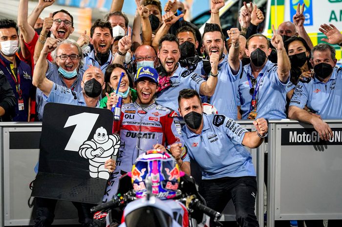 Enea bastianini saat meraih kemenangan MotoGP pertamanya di MotoGP Qatar 2022