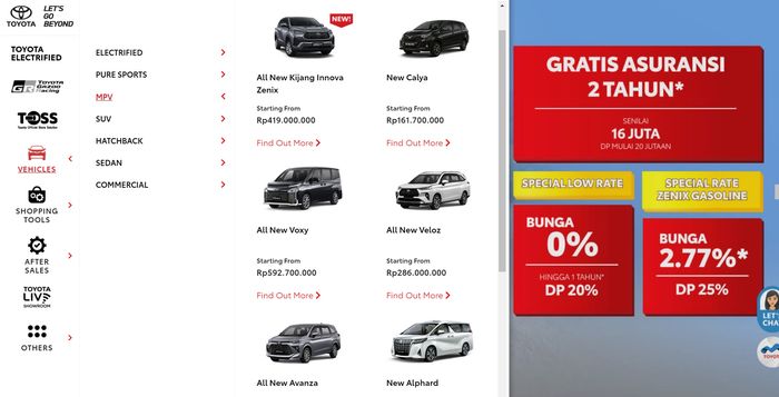 Toyota Sienta menghilang dari daftar produk di laman resmi Toyota,