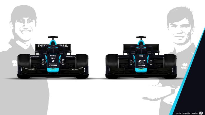 Tampak depan livery mobil F2 tim DAMS milik Sean Gelael dan Dan Ticktum untuk balapan F2 2020