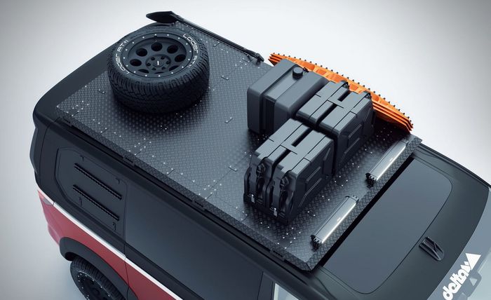 Roof rack dengan kelengkapan berpetualang di atap VW Multivan T7