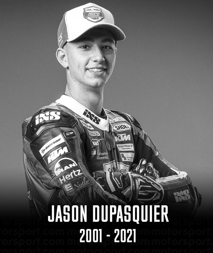 Pembalap Swiss, Jason Dupasquier meninggal dunia setelah mengalami kecelakaan parah dalam sesi latihan kelas Moto3 di MotoGP Italia 2021