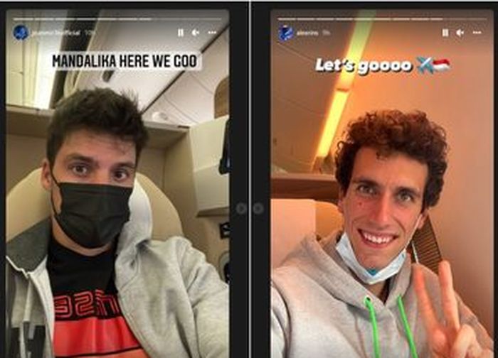 Duo Suzuki Ecstar, Joan Mir dan Alex Rins juga mengunggah Instagram Story dalam perjalanan menuju Jakarta