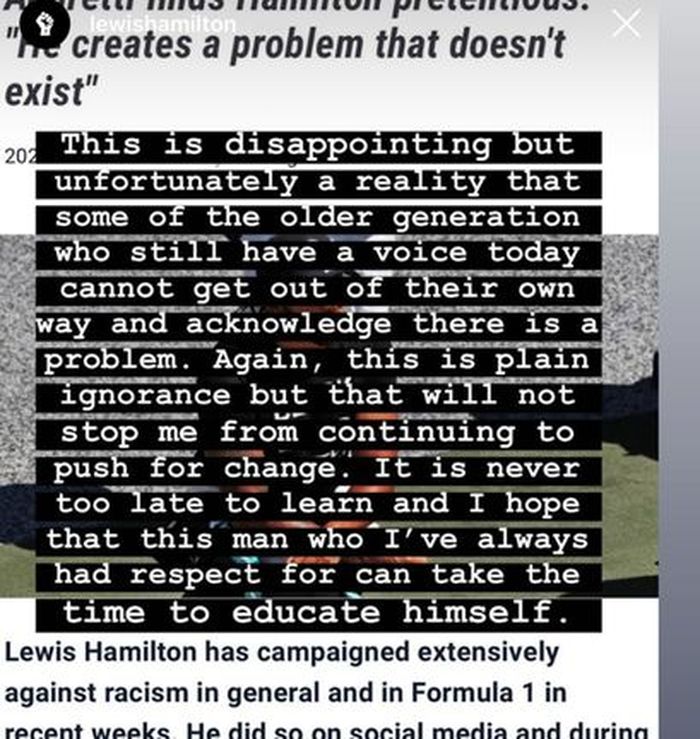 Unggahan Lewis Hamilton di Instagram Story