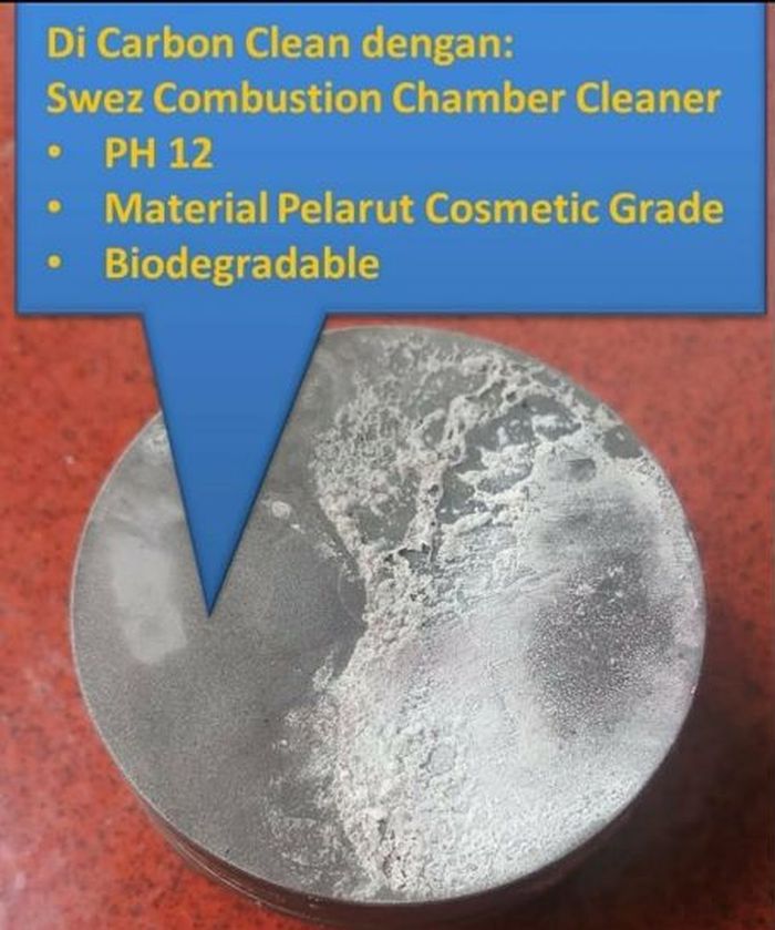 Hasil penggunaan carbon cleaner Swez dengan PH 12 setelah piston dibakar sampai 200 derajat.