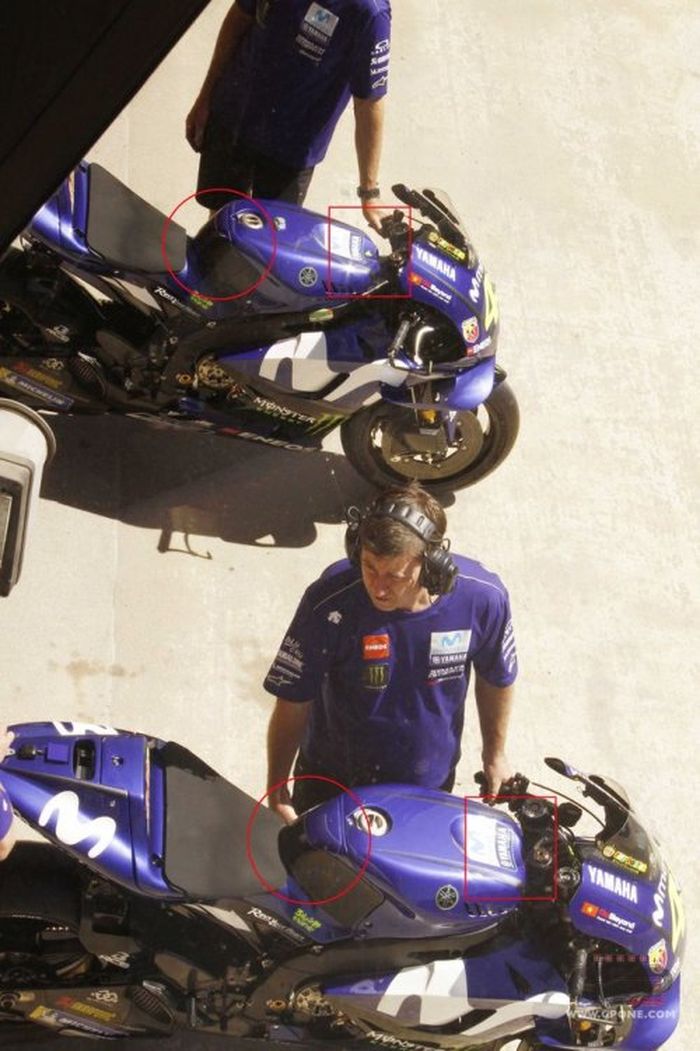 Tangki lama motor YZR-M1 milik Valentino Rossi (atas) dan yang baru (bawah)
