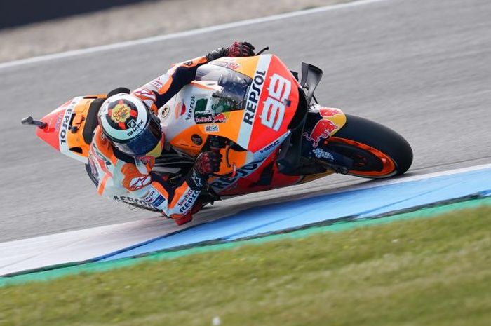Jorge Lorenzo saat latihan di MotoGP Belanda sebelum kecelakaan yang membuatnya cedera pata tulang belakang