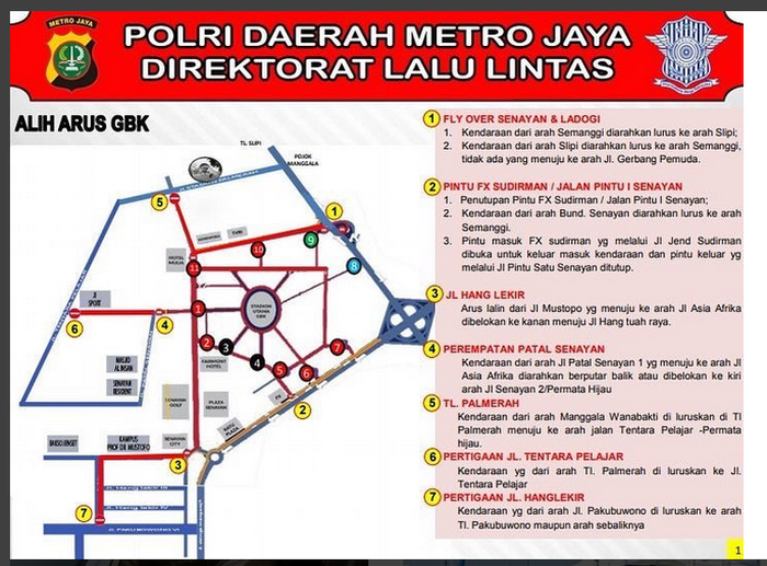 Ruas jalur yang akan ditutup saat closing seremony Asian Games 2018