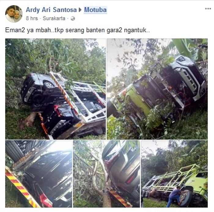 Postingan di Grup Facebook truk pengangkut mobil yang kecelakaan