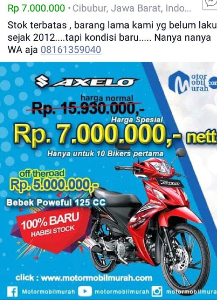 Suzuki Shogun Axelo baru tapi stok lama dijual murah