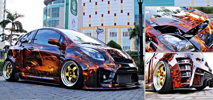 Detail modifikasi Toyota Yaris dengan aura Gost Rider
