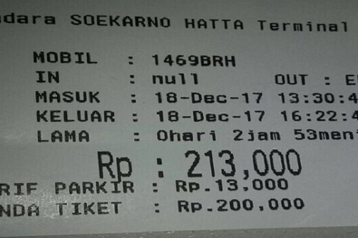 Karcis parkir Bandara Soekarno-Hatta