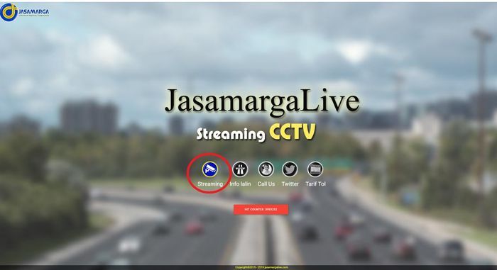 Tampilan beranda jasamargalive.com, pilih menu Streaming (lingkaran merah)